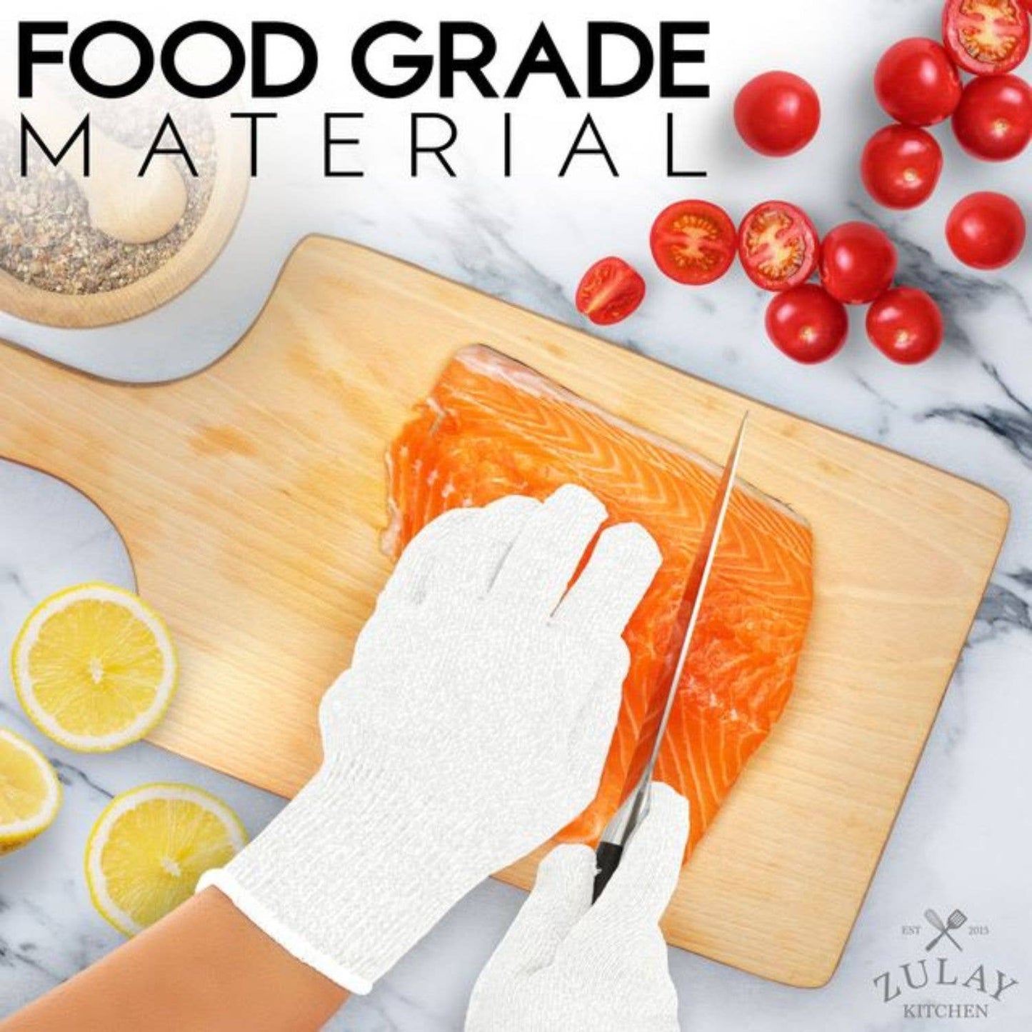 Zulay Kitchen - Cut Resistant Gloves Level 5 Protection - Medium: White