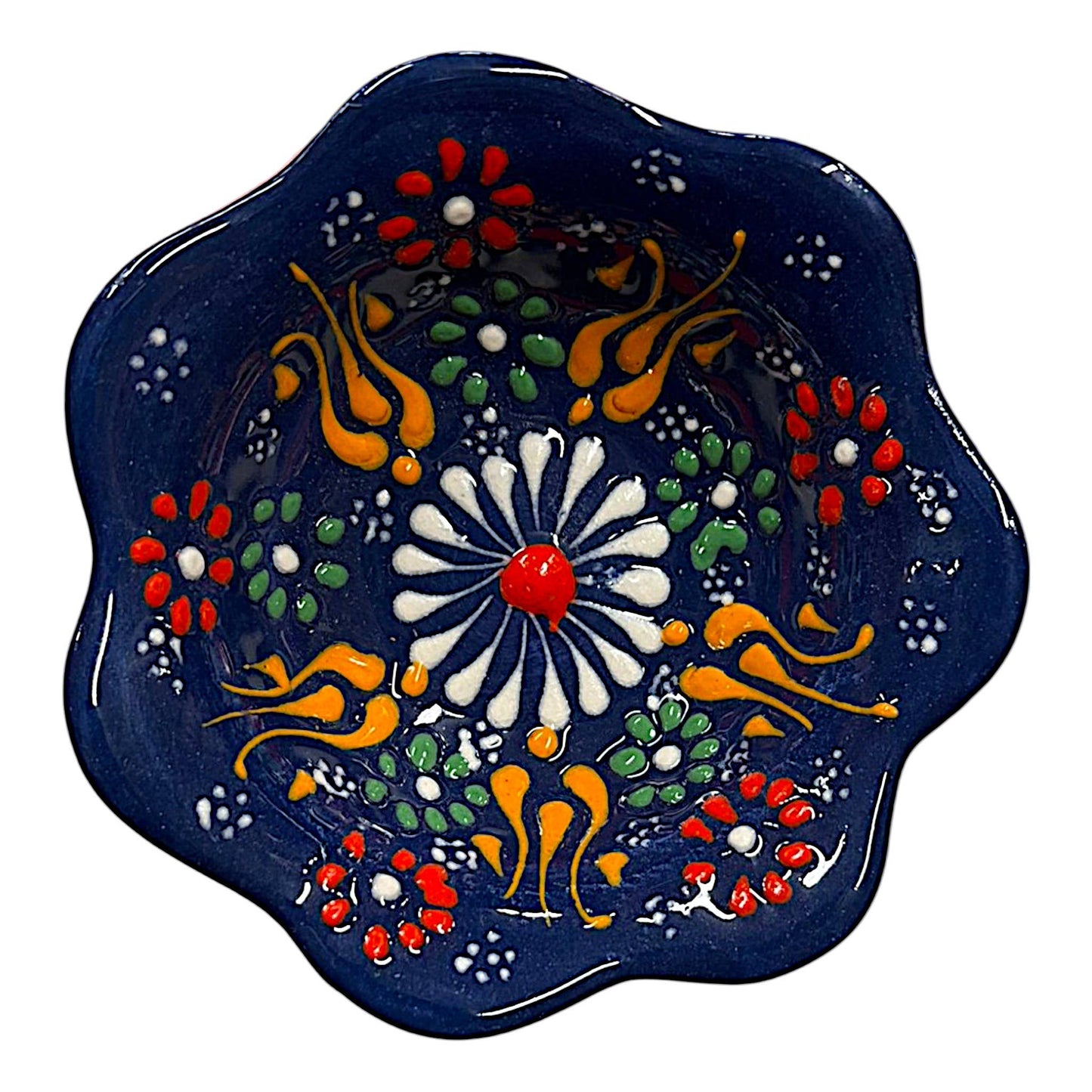 Import Corner - 39682: 2" ROUND CERAMIC EMBOSSED DAISY BOWL