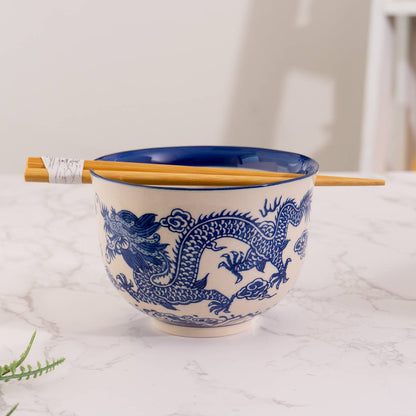 Blue Dragon Bowl With Chopsticks Set