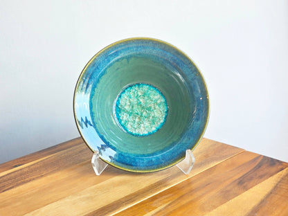 10" Ceramic Flared Rim Bowl With Fused Glass: Rain Garden