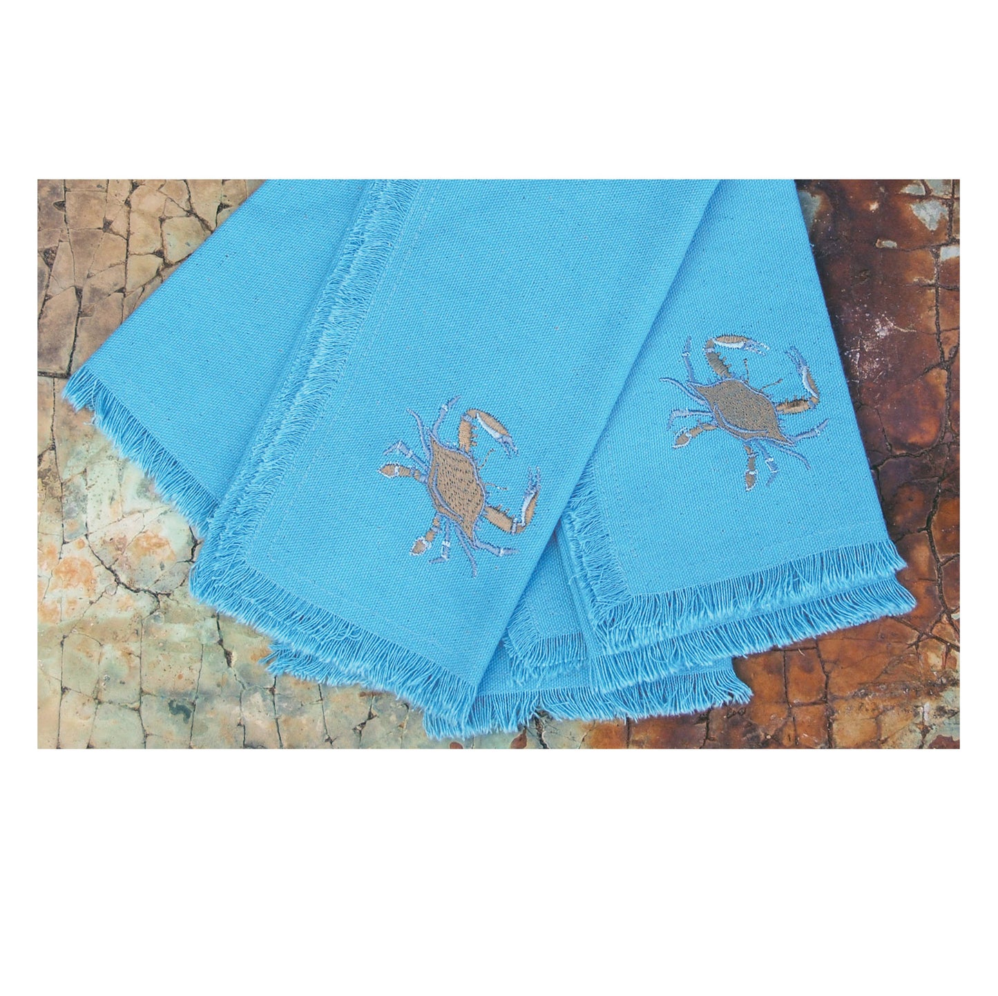 Rightside Design - Coastal Blue Crab Embroidered Napkin Set 4