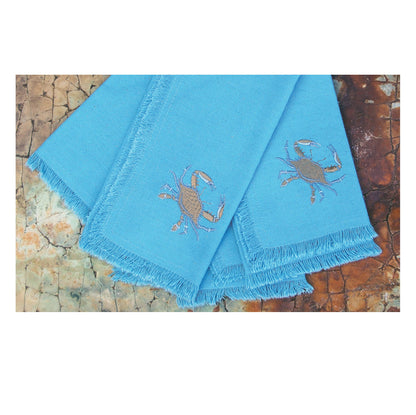 Rightside Design - Coastal Blue Crab Embroidered Napkin Set 4