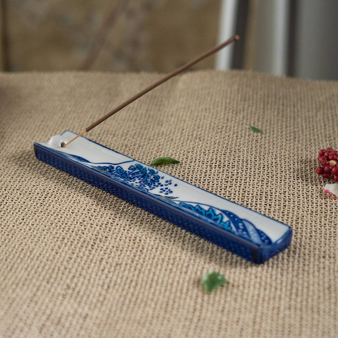 Handpainted Great Wave Ceramic Incense Holder