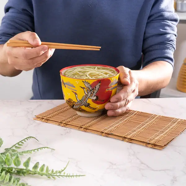 Japanese Crane Bowl With Chopsticks Set