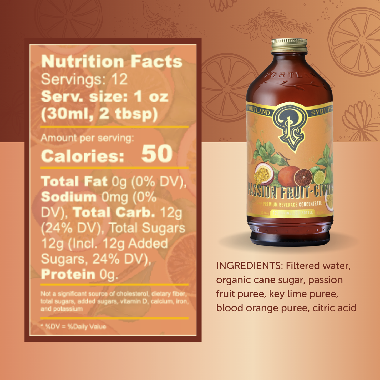 Portland Syrups | Passion Fruit Citrus Syrup 12oz  - cocktail / mocktail mixer
