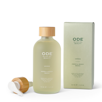 ODE Olive Oil Beauty Hand & Body Wash Verde – hydrating olive oil body wash with aloe vera and natural herbal fragrance.
