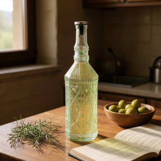 Gaudí Embossed Decorative Cruet, artistic glass bottle for olive oil and vinegar.