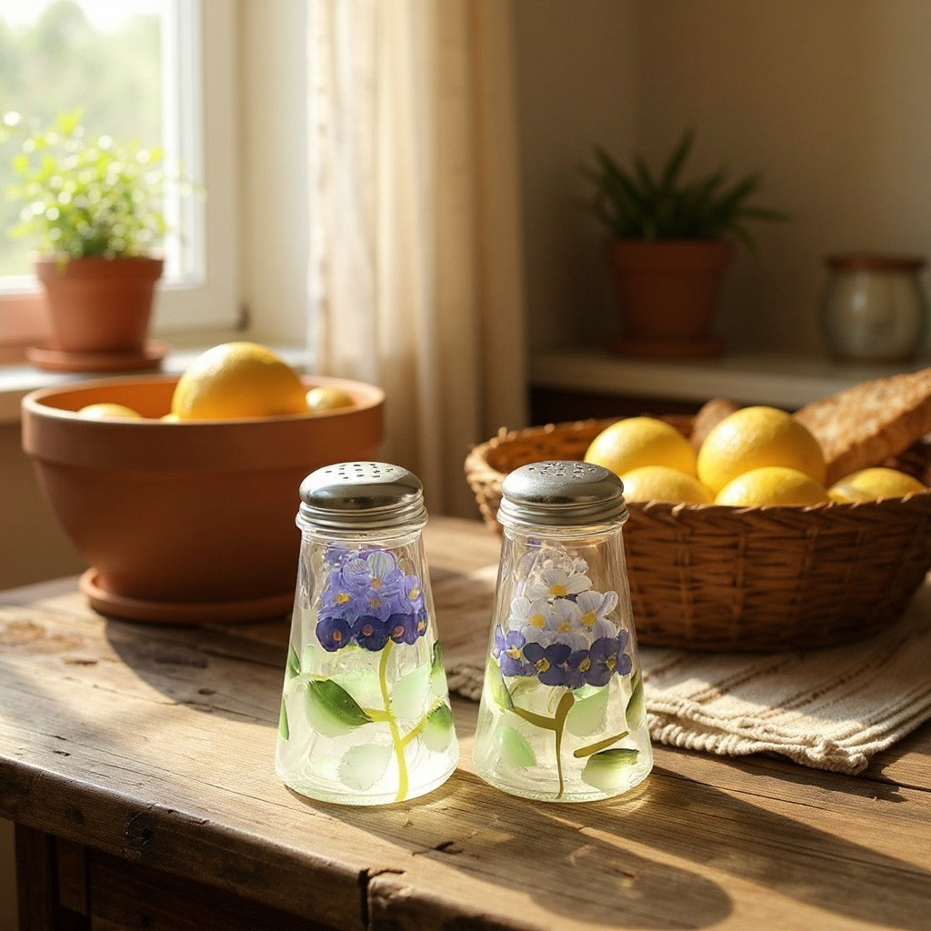 Hydrangea Salt and Pepper Shaker Set – Hand-Painted Floral Kitchen Décor