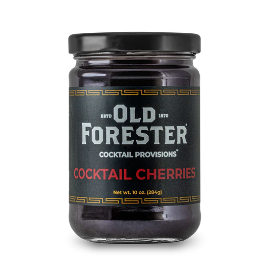 Jar of Old Forester Bourbon Cocktail Cherries – premium cherries infused with bourbon and bitters for cocktails and desserts.