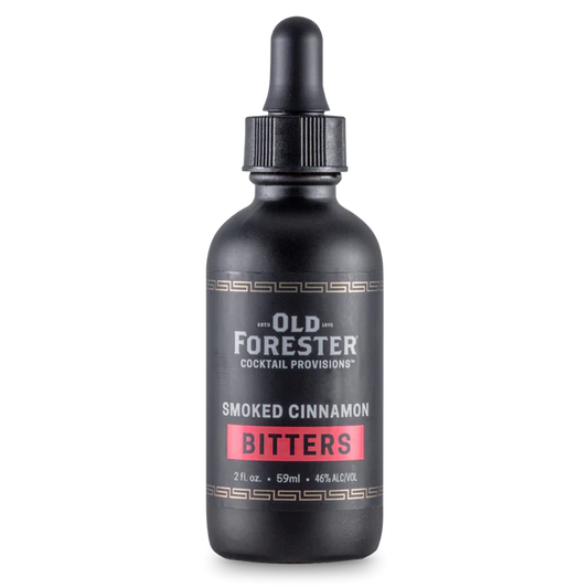 Black bottle of Old Forester Smoked Cinnamon Bitters on a white background