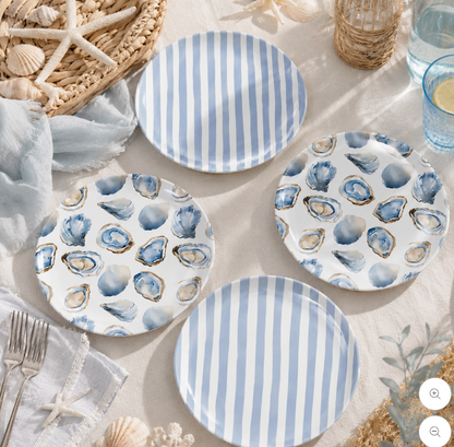 8" Oyster Beach House Shatterproof Plates (Set of 4 Plates)
