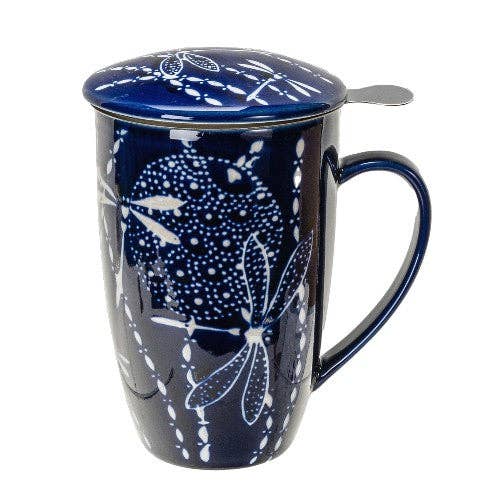 Dragonfly Design 15oz Tea Mugs with Lid and Infuser