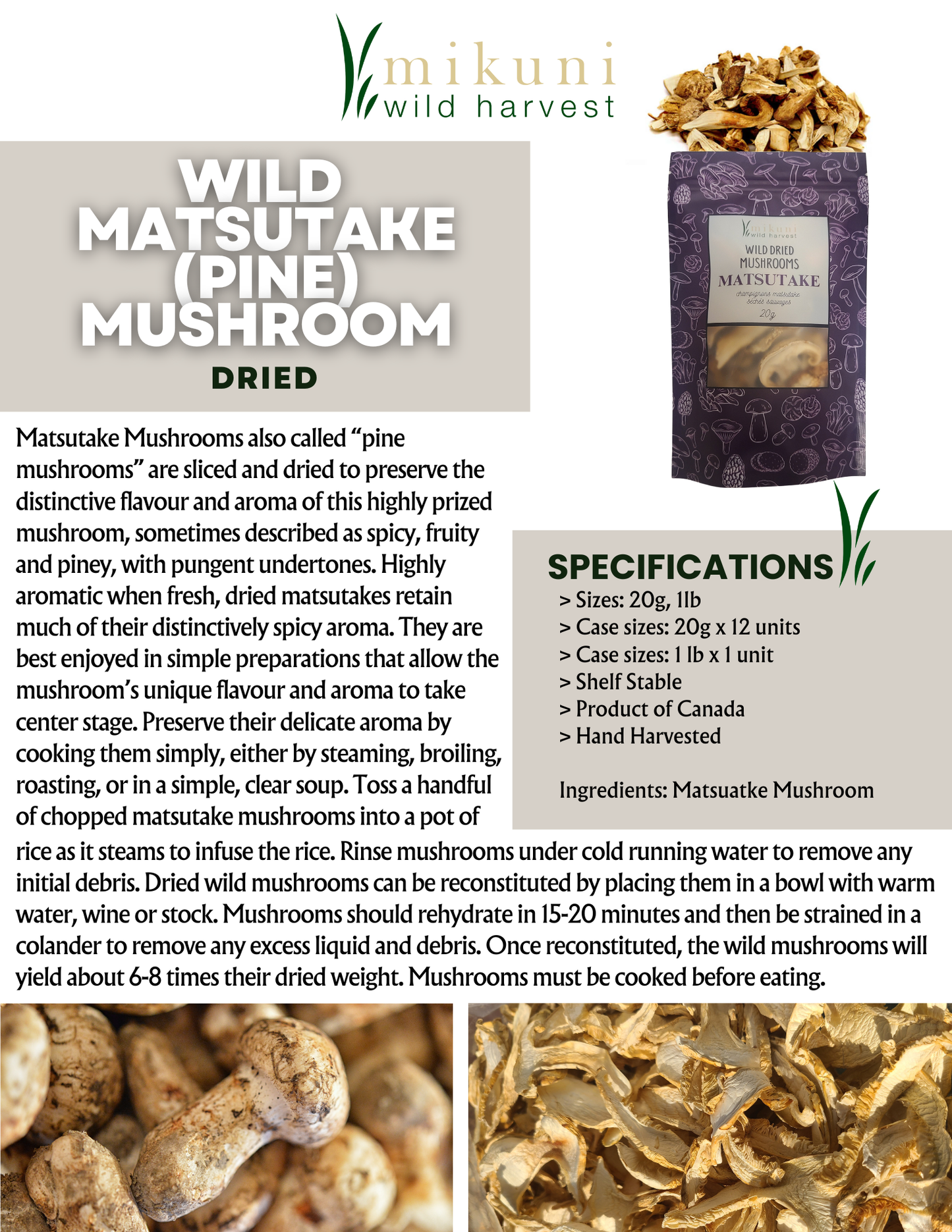Dried Wild Matsutake Mushrooms - 20 g.