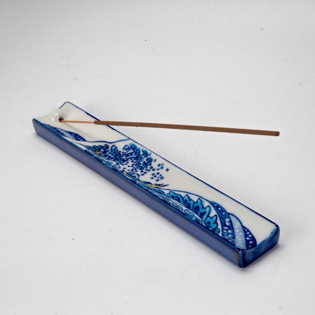 Handpainted Great Wave Ceramic Incense Holder