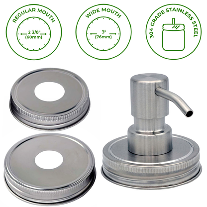 Mason Jar Lifestyle - Satin / Brushed Finish Soap Pump Dispensers for Mason Jars: Threaded galvanized / Wide mouth / #2