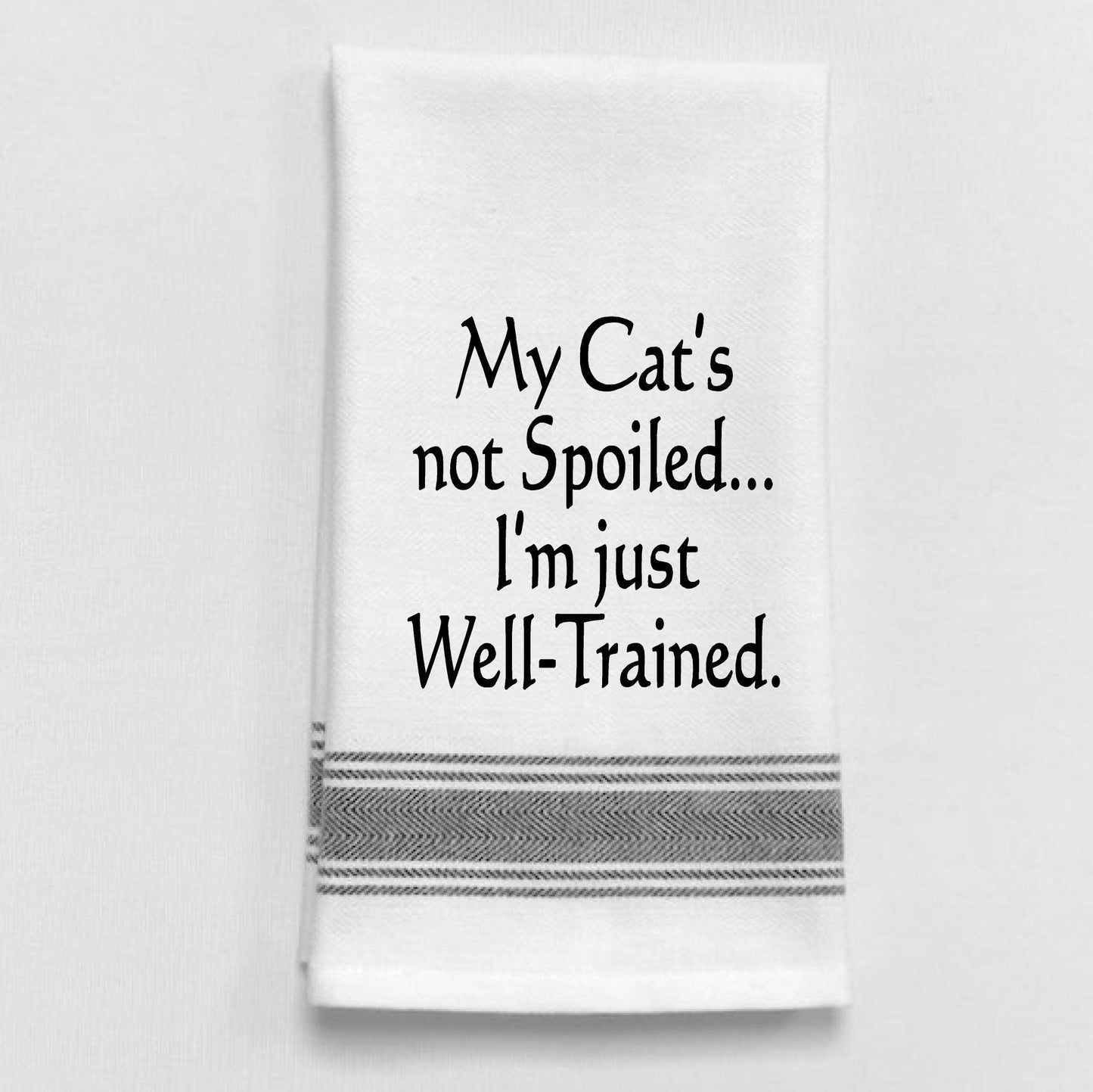 Wild Hare Designs - BB-M-61  My cat’s not spoiled. I’m just well trained.: White - Black Lined Trim