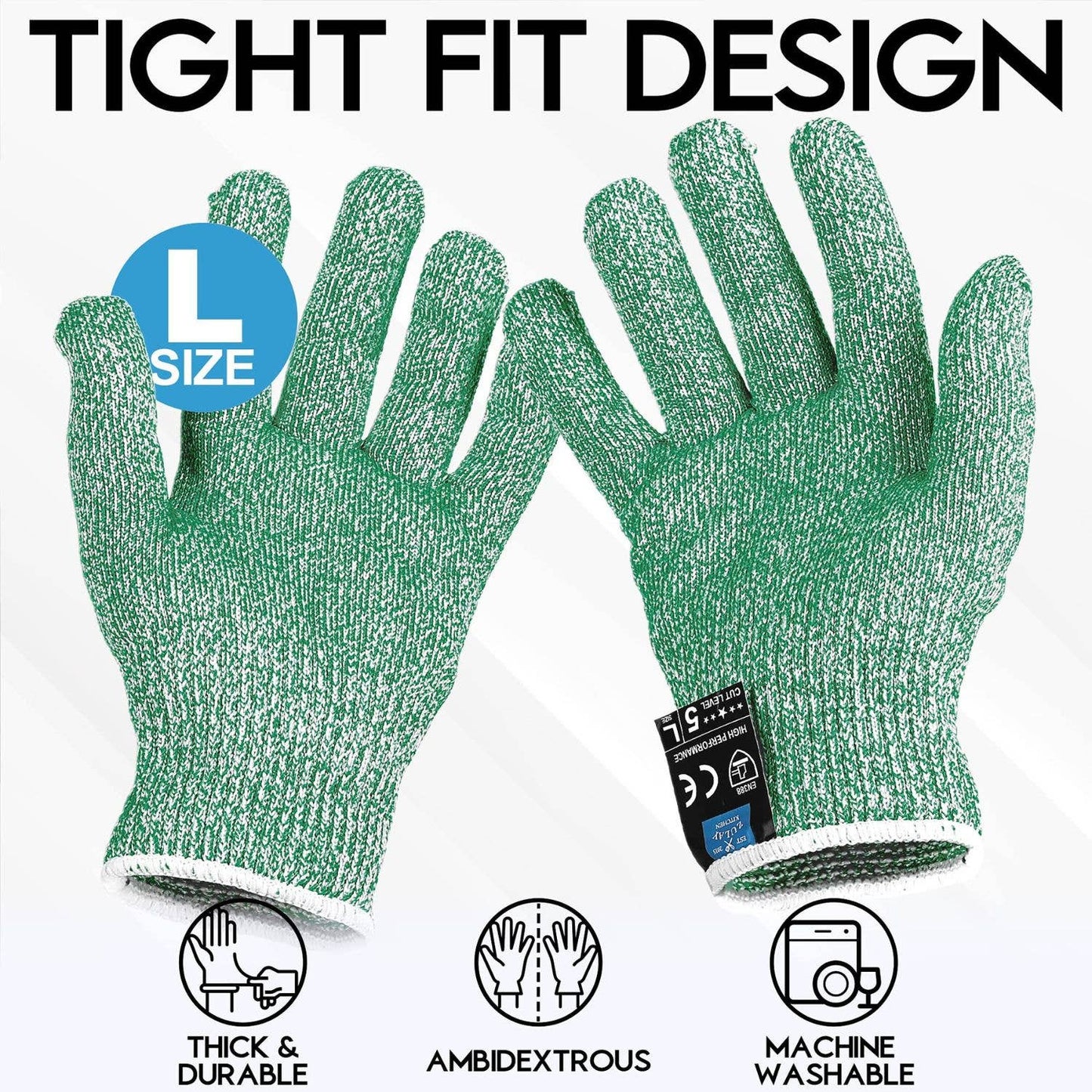 Zulay Kitchen - Cut Resistant Gloves Level 5 Protection - Large: Gray