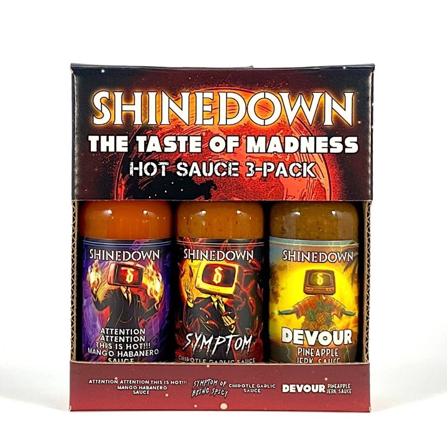 TorchBearer Sauces - Shinedown MINI 3-pack - 3 1.75oz bottles + box