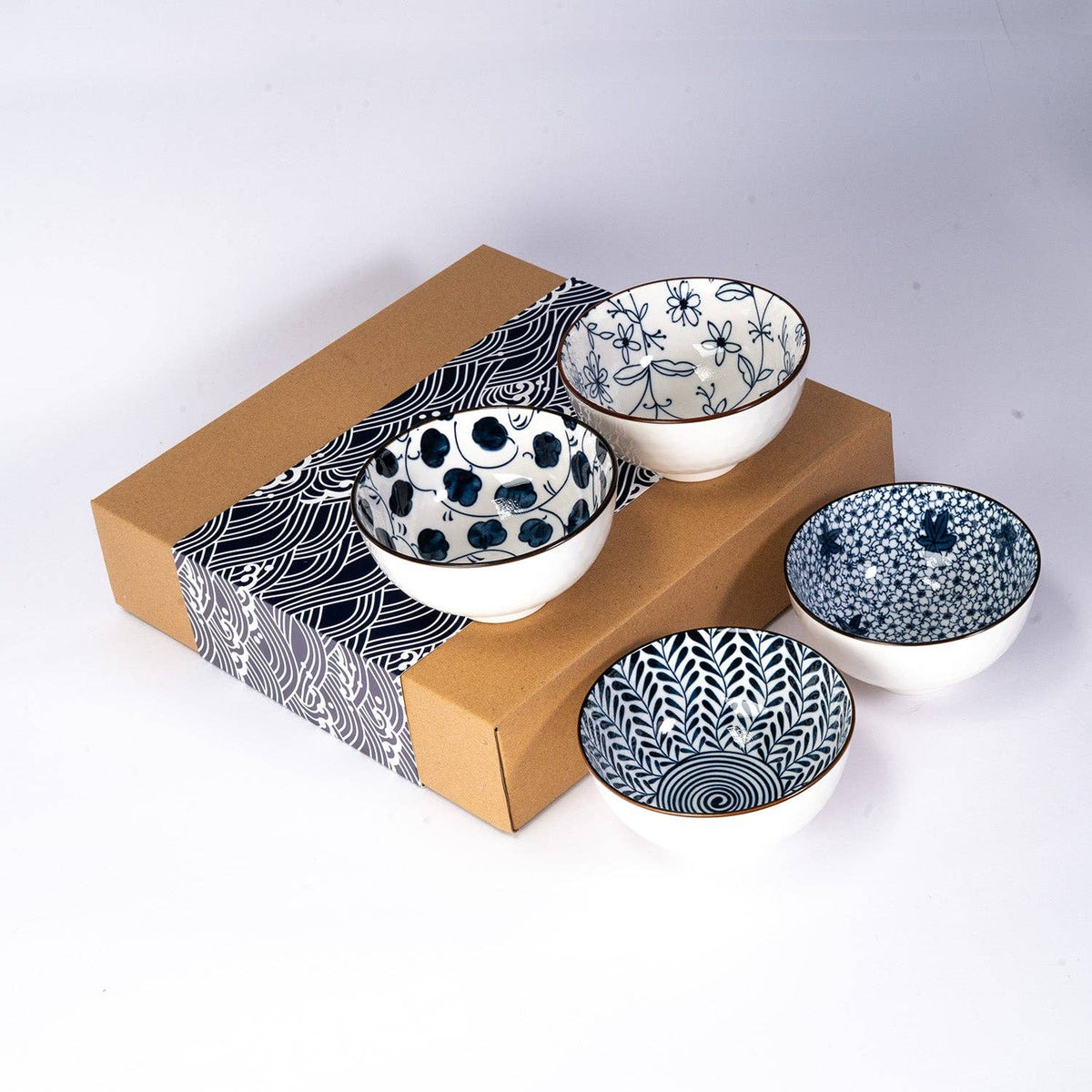 Nippon Blue 4-Piece 10 oz 4.5" Rice Bowl Gift Set