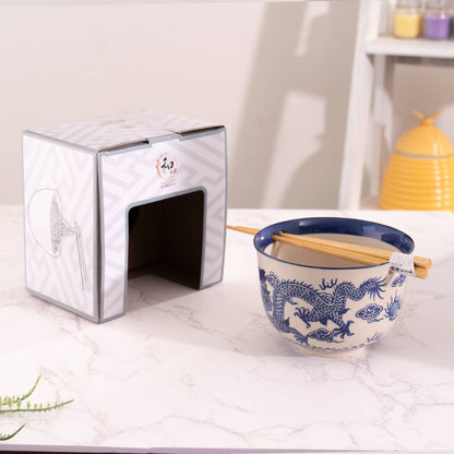Blue Dragon Bowl With Chopsticks Set