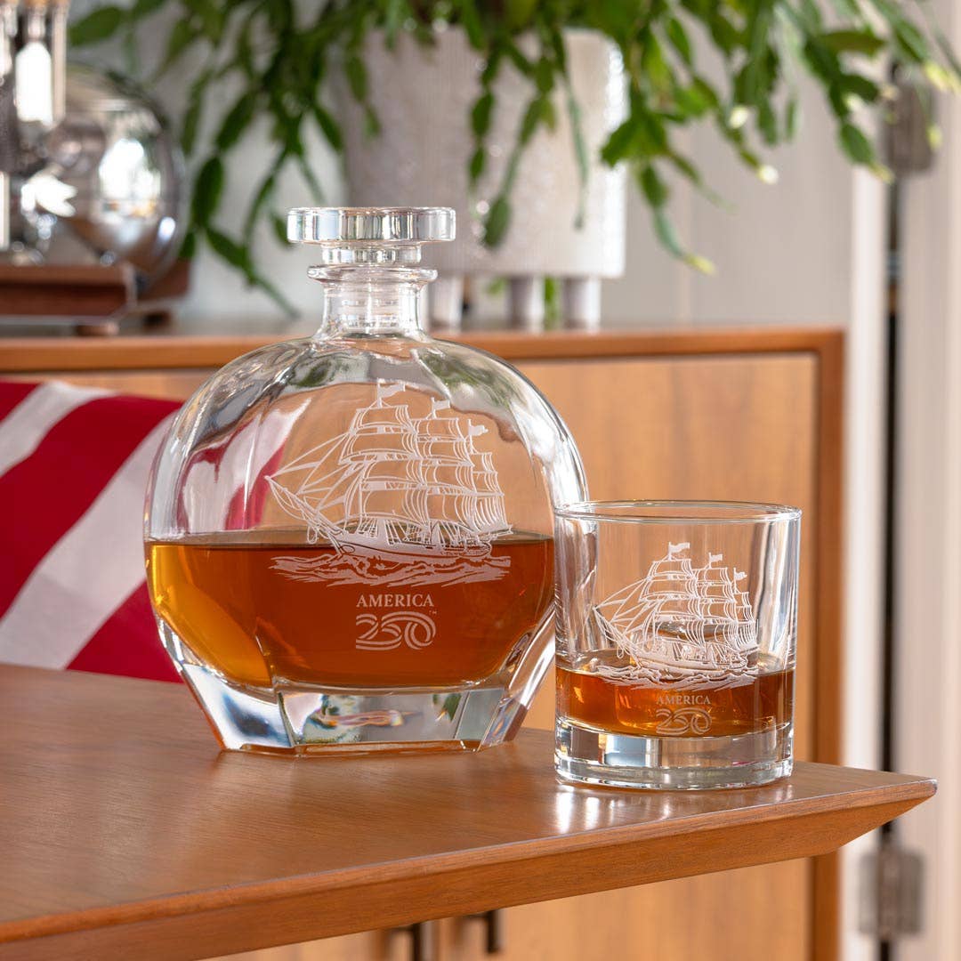 America250™ Tall Ship 3 Piece Gift Set | Whiskey Decanter and Rocks Glasses