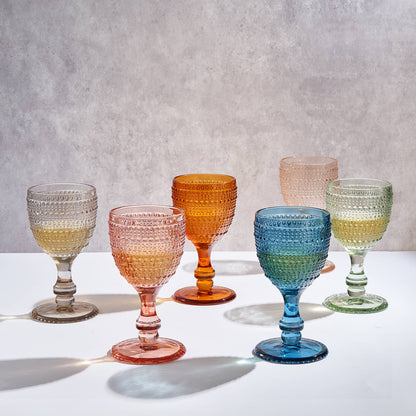 The Wine Savant- Beaded Goblet Wine Drinking Glasses Set | Set of 6 | 14.8 OZ