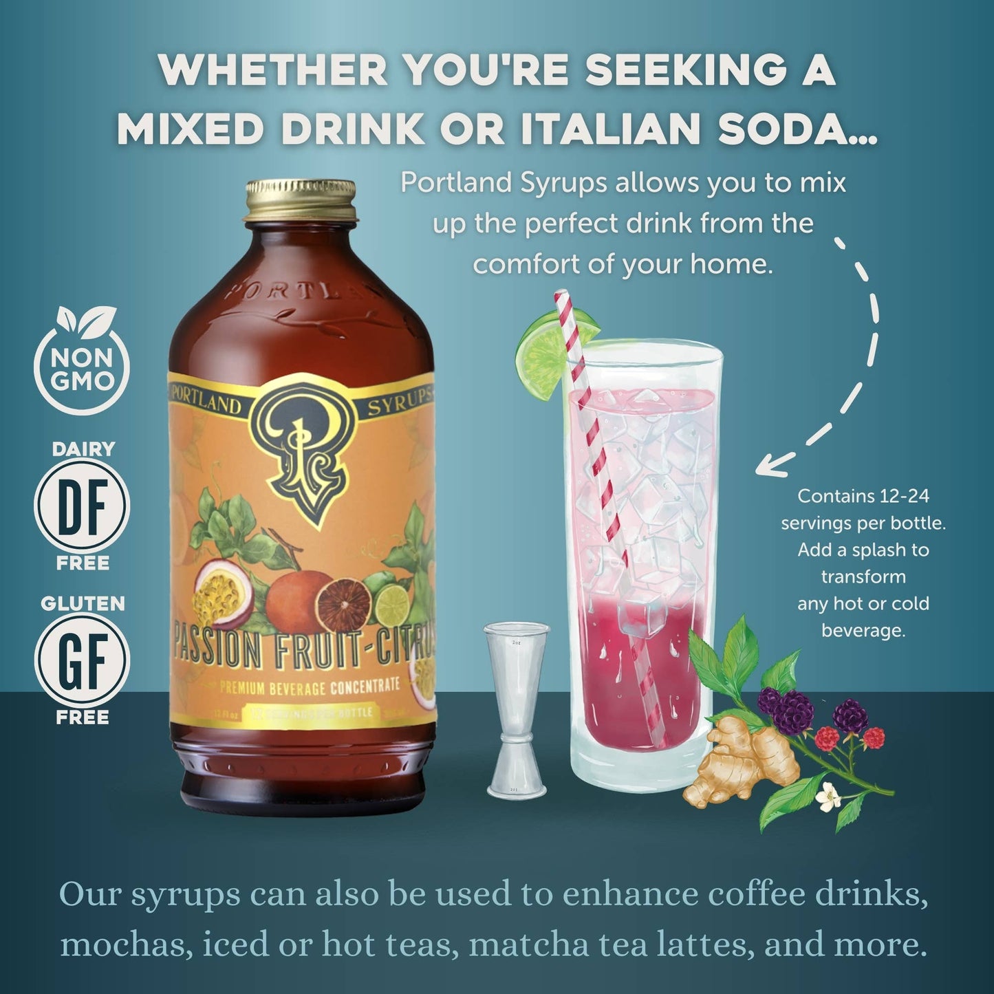 Portland Syrups | Passion Fruit Citrus Syrup 12oz  - cocktail / mocktail mixer