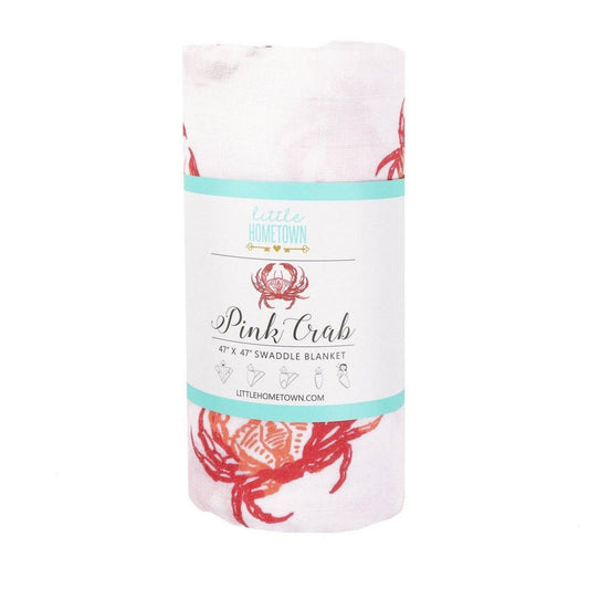Pink Crab Baby Muslin Swaddle Receiving Blanket