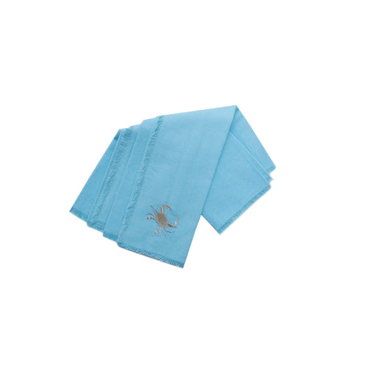 Rightside Design - Coastal Blue Crab Embroidered Napkin Set 4