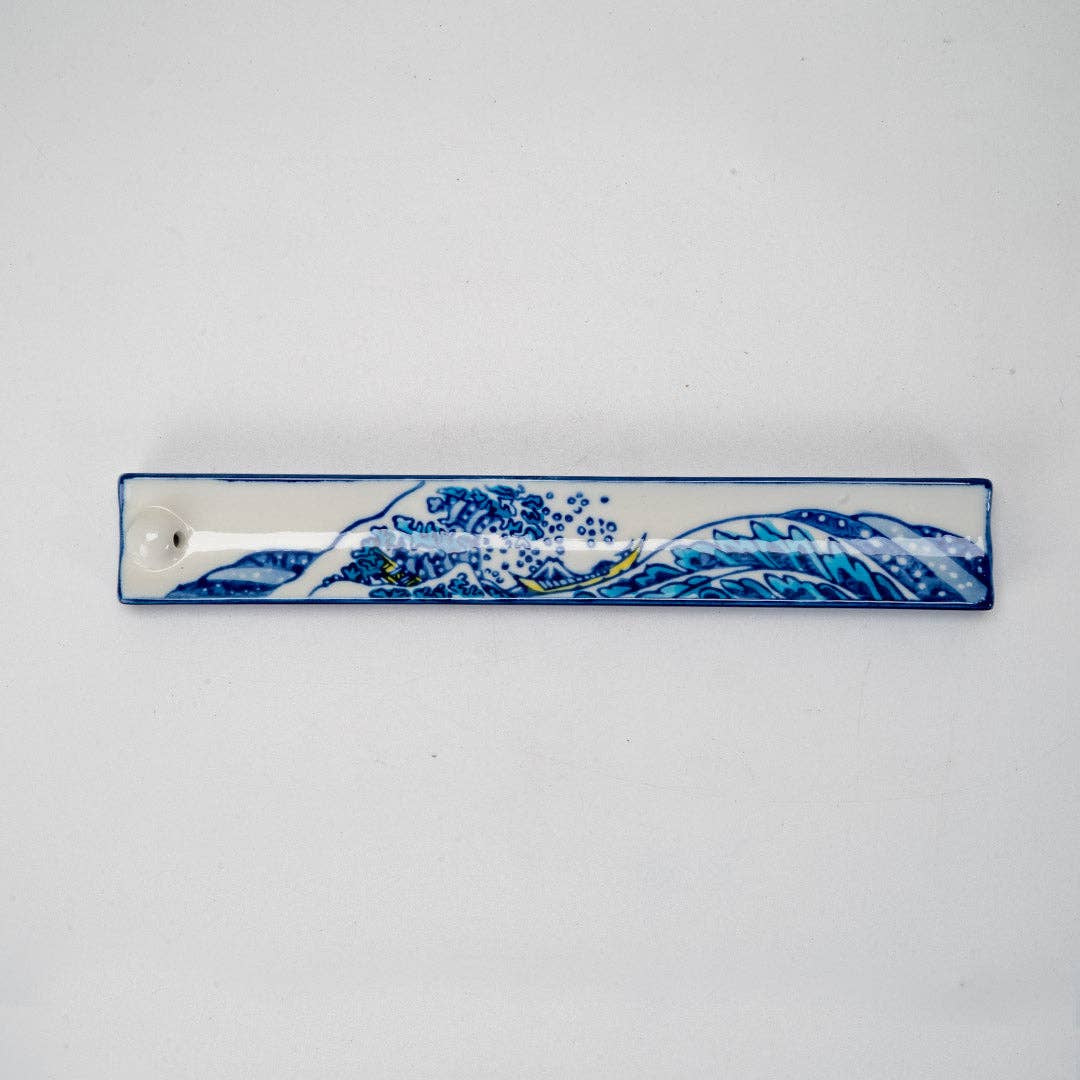 Handpainted Great Wave Ceramic Incense Holder