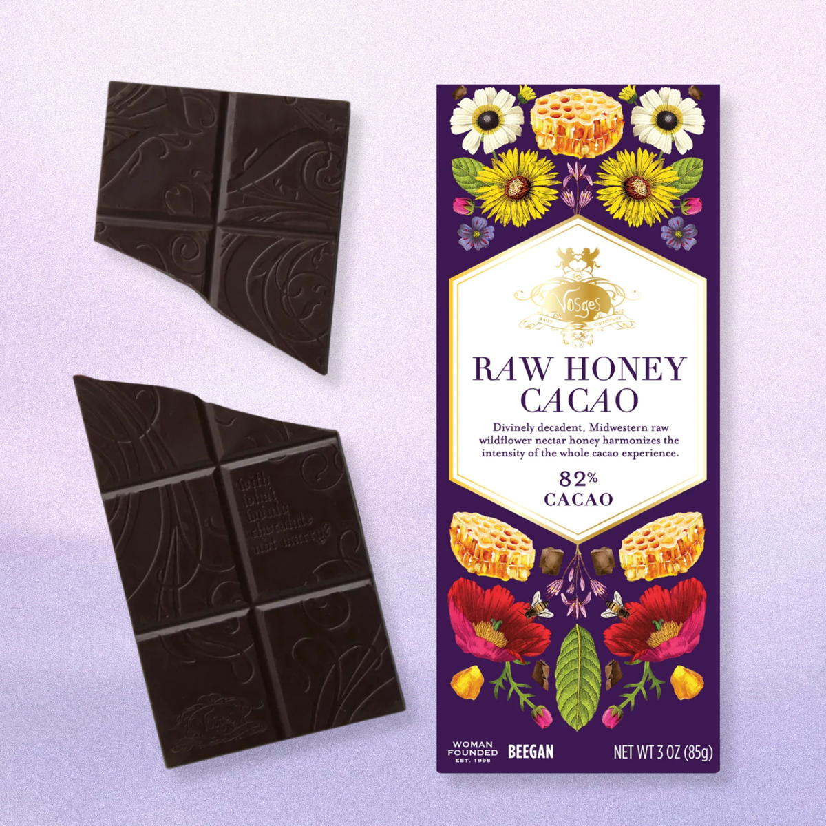 Dark Chocolate Wildflower Raw Honey Bar: 82% Cacao