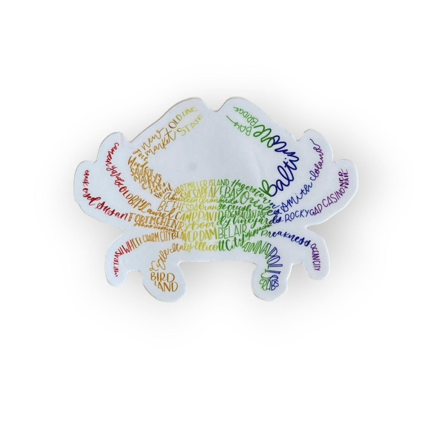 the letters mdn - Rainbow Hand Lettered Crab Vinyl Sticker