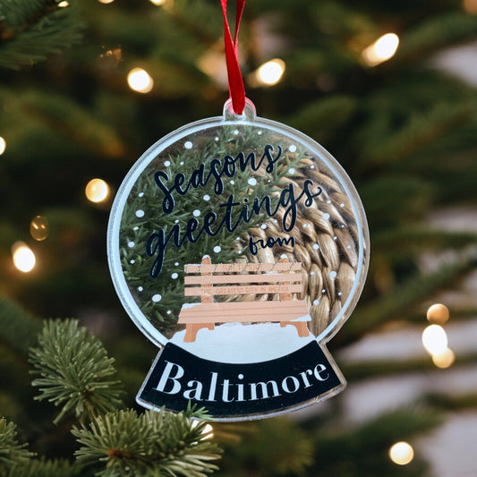the letters mdn - Seasons Greetings Baltimore Snow Globe Acrylic Ornament