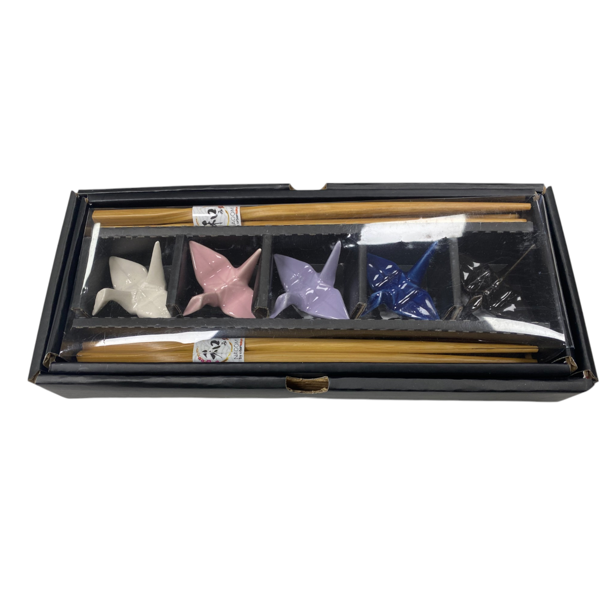 5 Piece Chopsticks and Origami Crane Porcelain Chopsticks Rest Gift Set