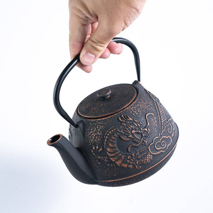 Bronze Dragon Design 40oz Cast Iron Tea Pot