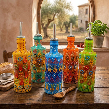 Hand-Painted Turkish Ceramic Olive Oil Dispenser