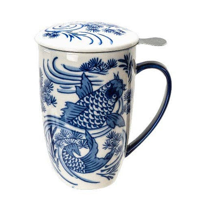 Koi Fish Design 15 oz Tea Mug with Lid &amp; Infuser