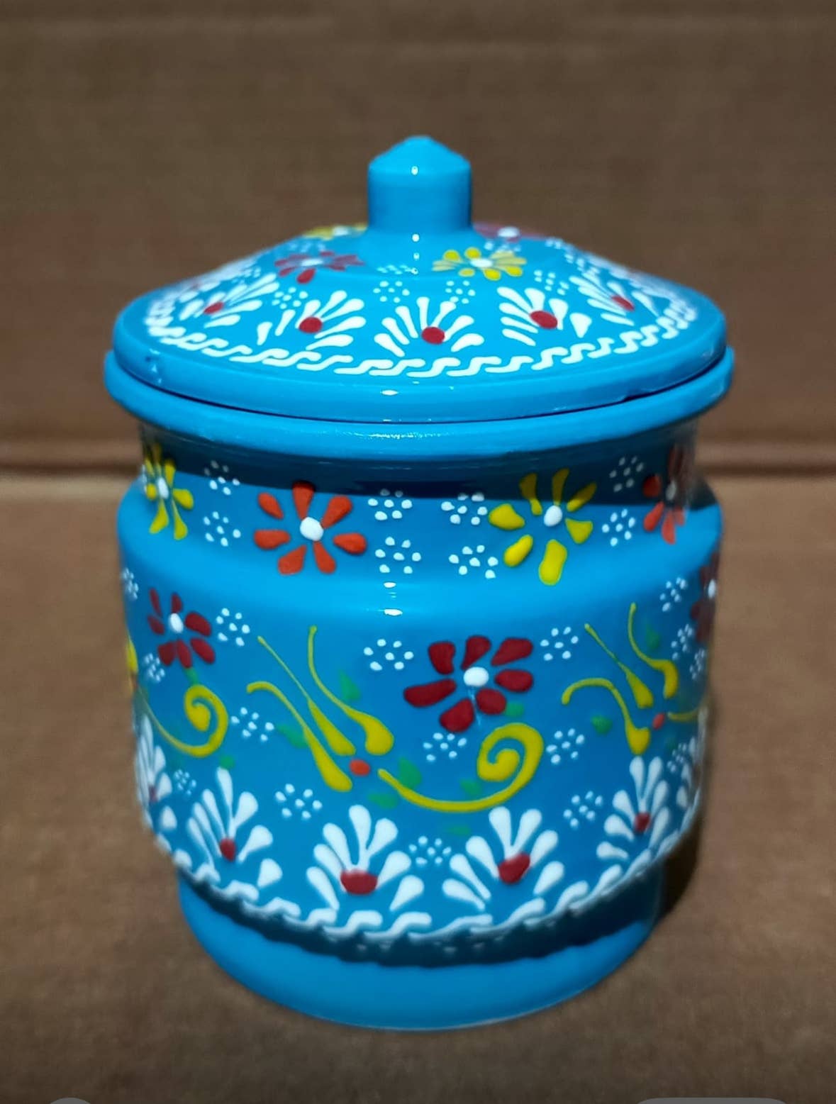 Hand-Painted Turkish Ceramic Spice Jar with Lid 