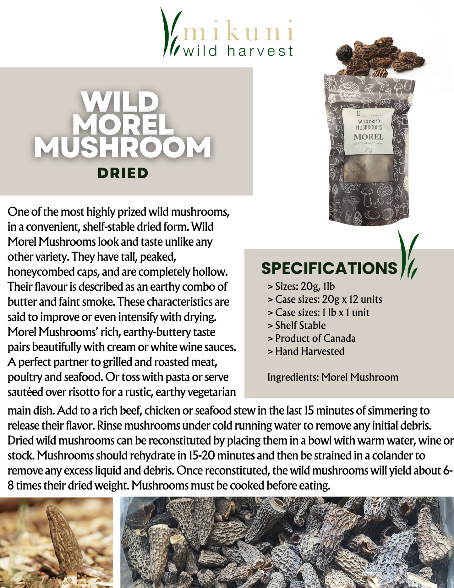 Dried Wild Morel Mushrooms / 20 g