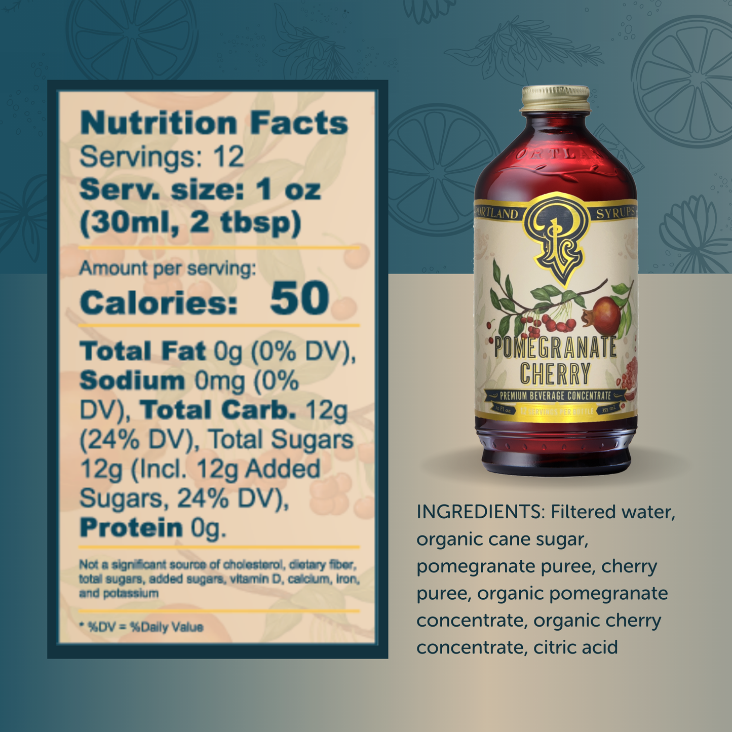 Portland Syrups | Pomegranate Cherry Syrup 12oz - Cocktail/Mocktail Mixer