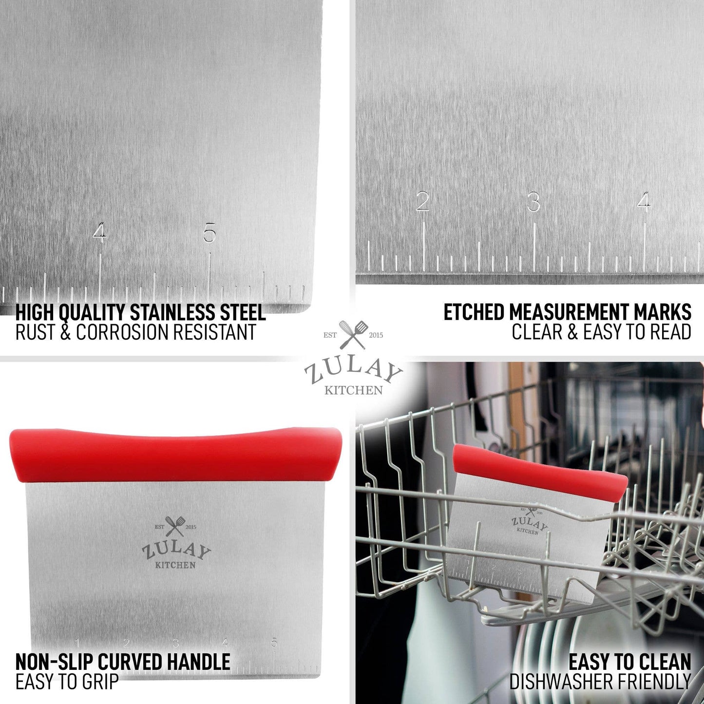 Zulay Kitchen - Multi-purpose Stainless Steel Bench Scraper & Chopper: Gray Handle