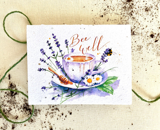 Notes of Eden Seed Cards - Bee Well Herb Mix Plantable Seed Card: Compostable Cello Sleeves / White