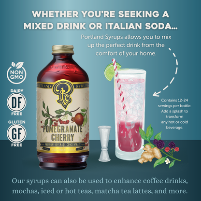 Portland Syrups | Pomegranate Cherry Syrup 12oz - Cocktail/Mocktail Mixer