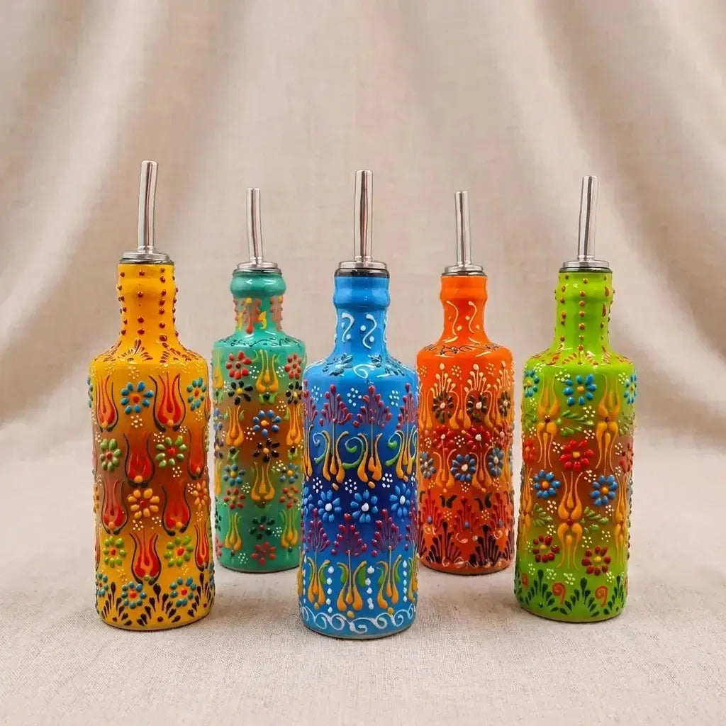 Hand-Painted Turkish Ceramic Olive Oil Dispenser