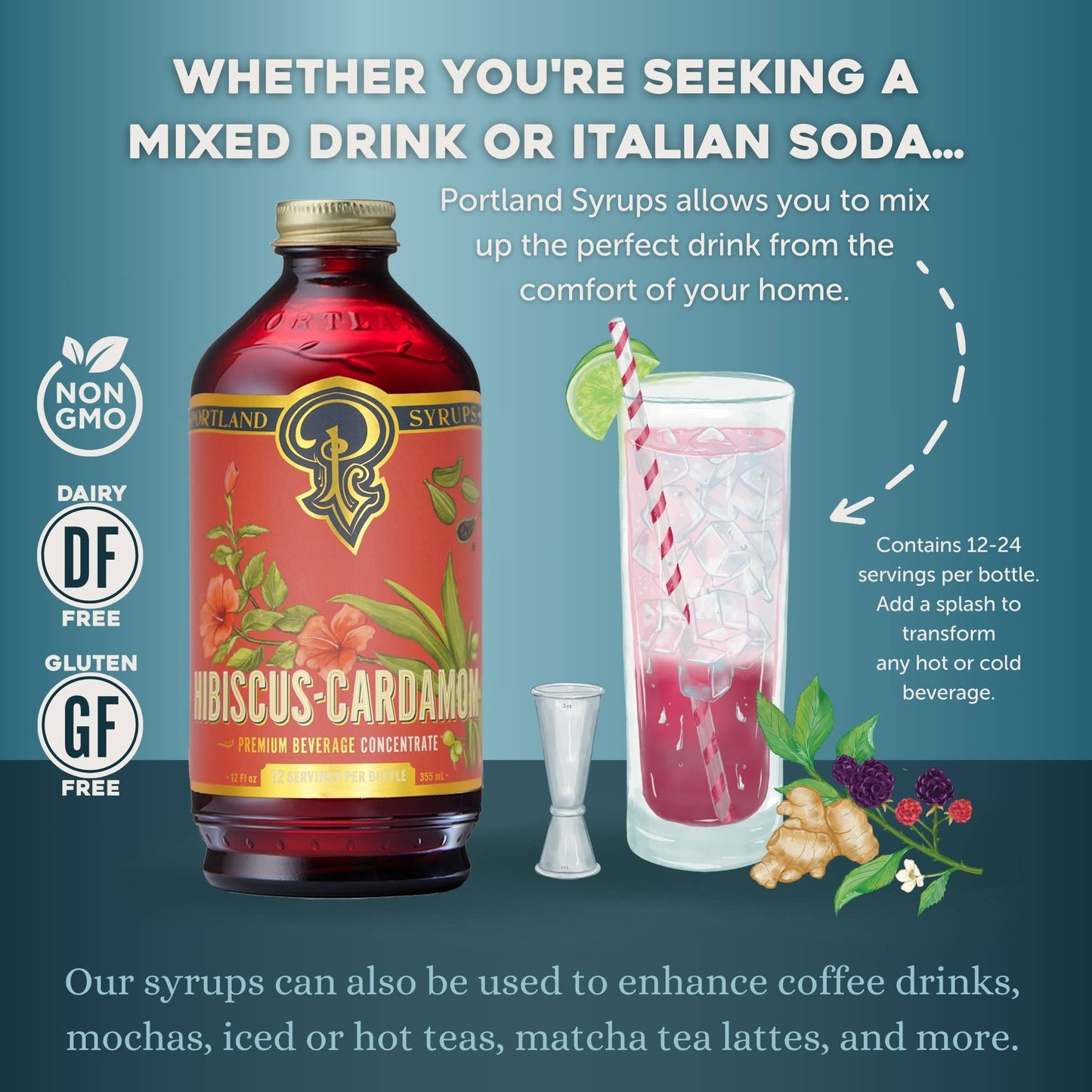 Portland Syrups | Hibiscus Cardamom Syrup 12oz  - cocktail / mocktail mixer