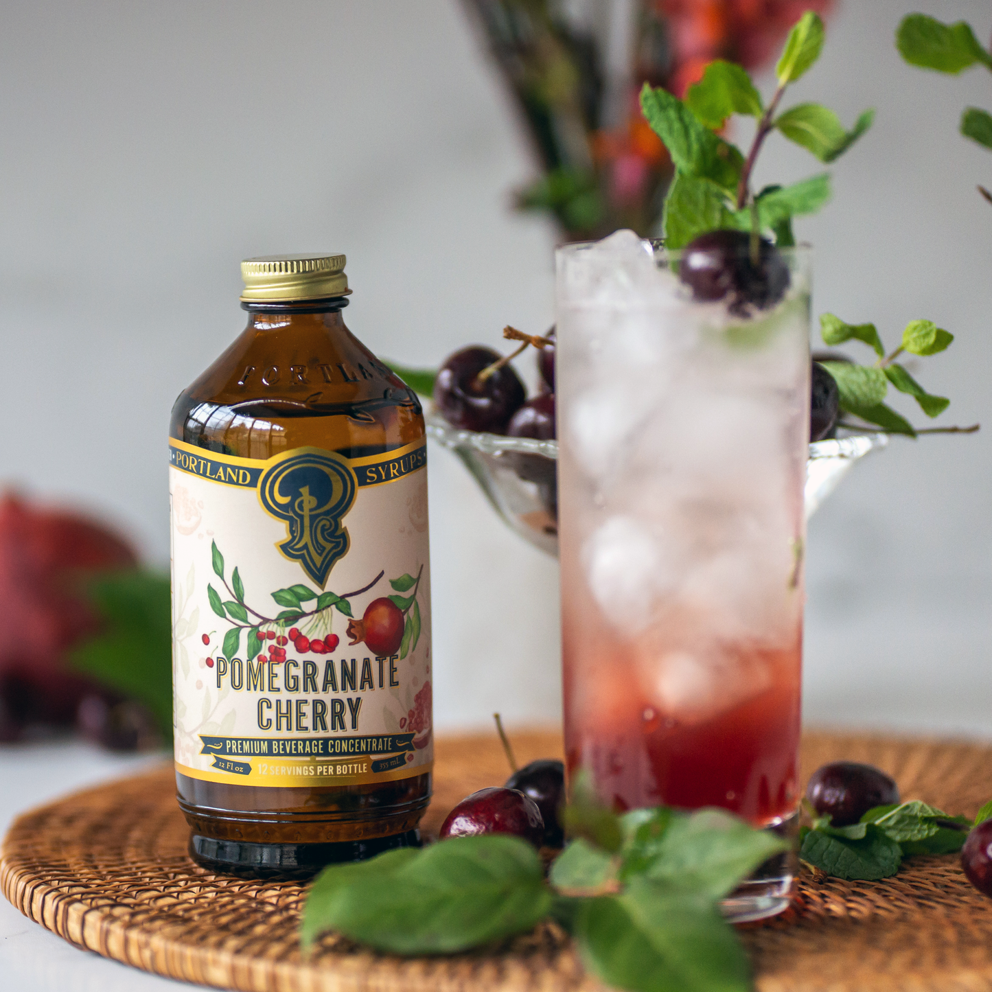 Portland Syrups | Pomegranate Cherry Syrup 12oz - Cocktail/Mocktail Mixer