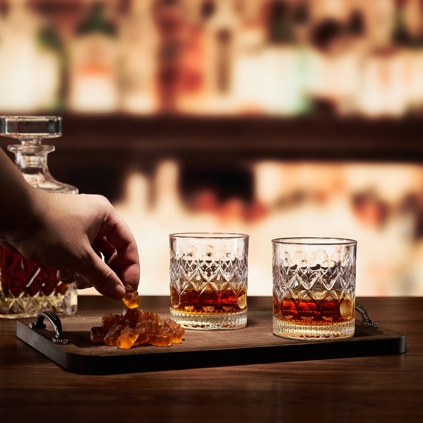 Bourbon Gummy Gift Set & Two Whiskey Glasses