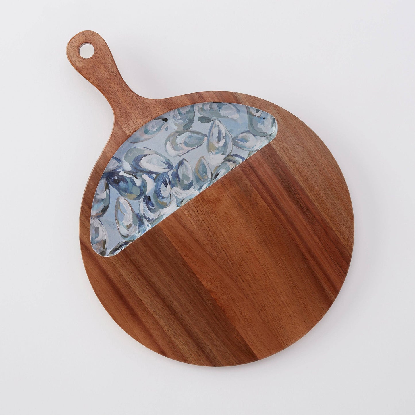 Wooden Serving Tray - Pewter Shells