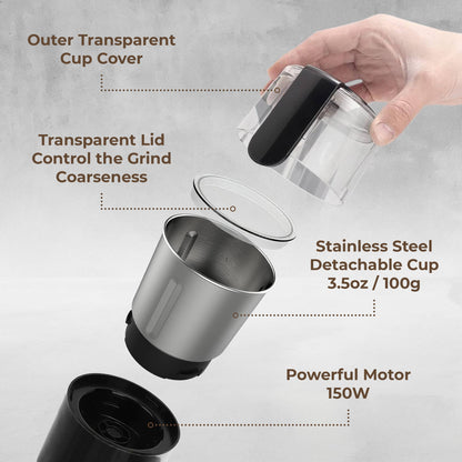 Kaffe Electric Blade Coffee Grinder - 4.5oz Removable Stainless Steel Cup