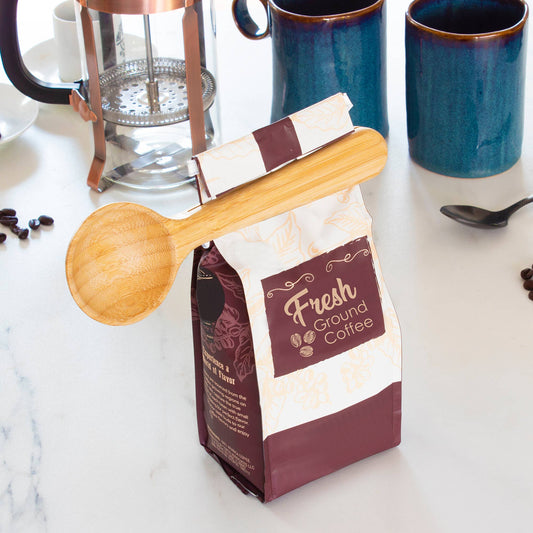 Bamboo Coffee Scoop with Built-In Bag Clip